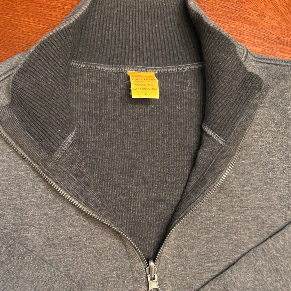 Tailor Vintage Mens Quarter Zip Pullover Sweater Gray 100% Cotton‎ Large 1/4 zip